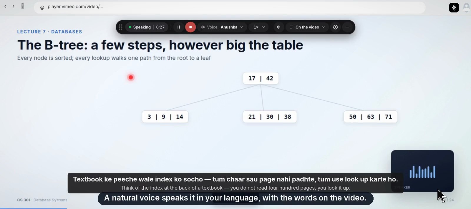 Zeya on a video: the bar at the top, the words in your language on the picture